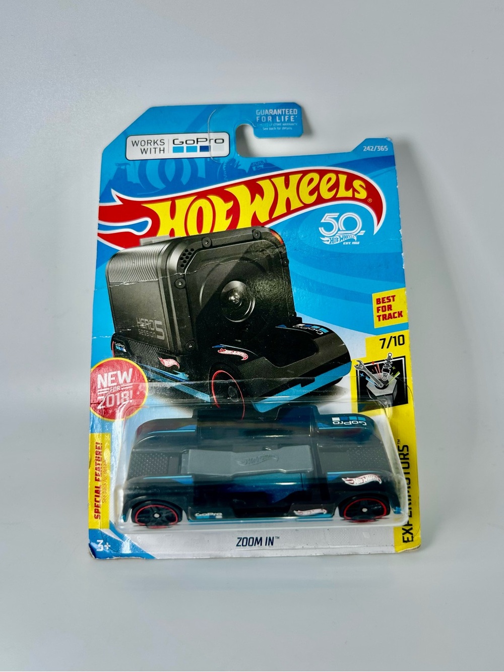 2018 Hot Wheels Zoom In Black Experimotors GoPro Track Camera Car 7/10 NEW
